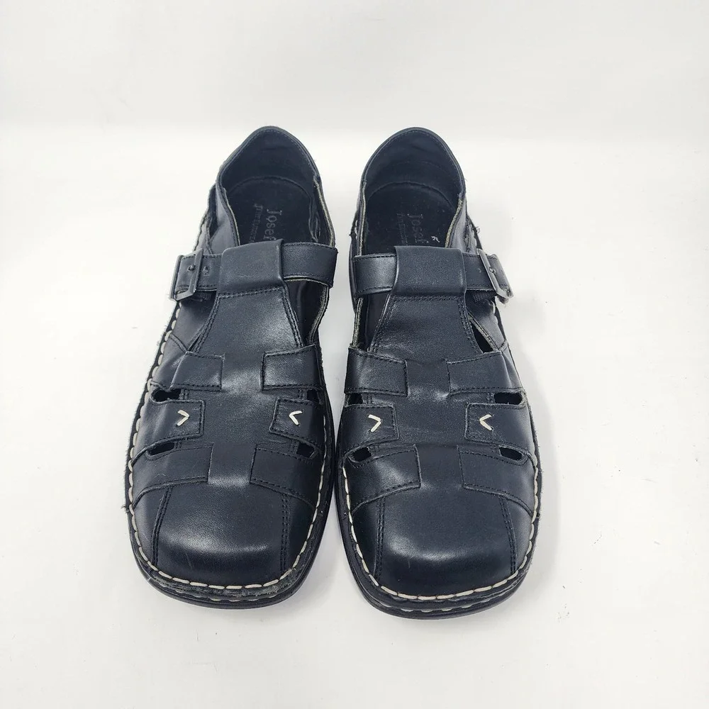 Josef Seibel Leather Fisherman Sandals Men's 6.5 Black Comfort European